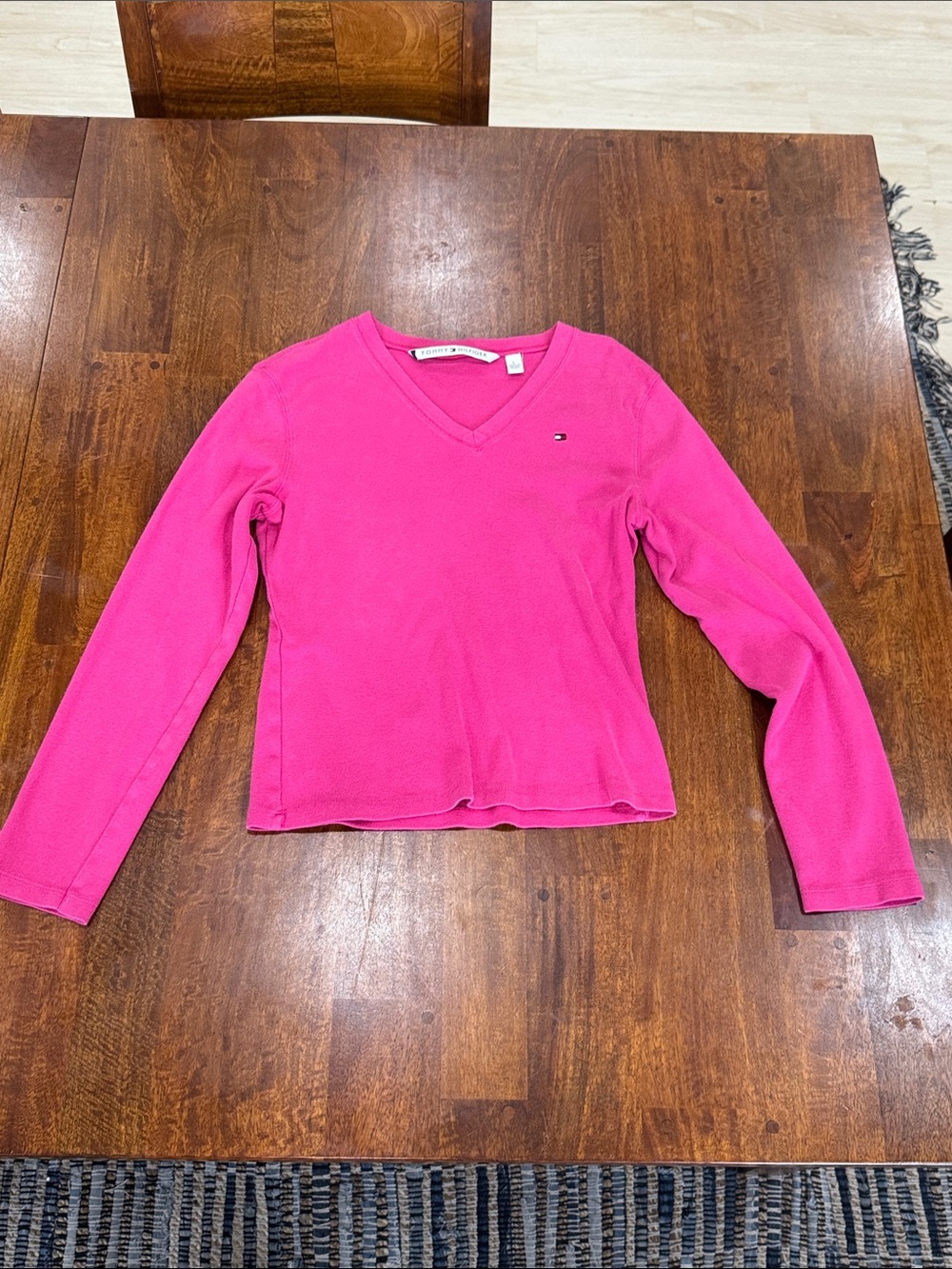 Y2K Tommy Hilfiger Washed Pink V-Neck Long Sleeve Top